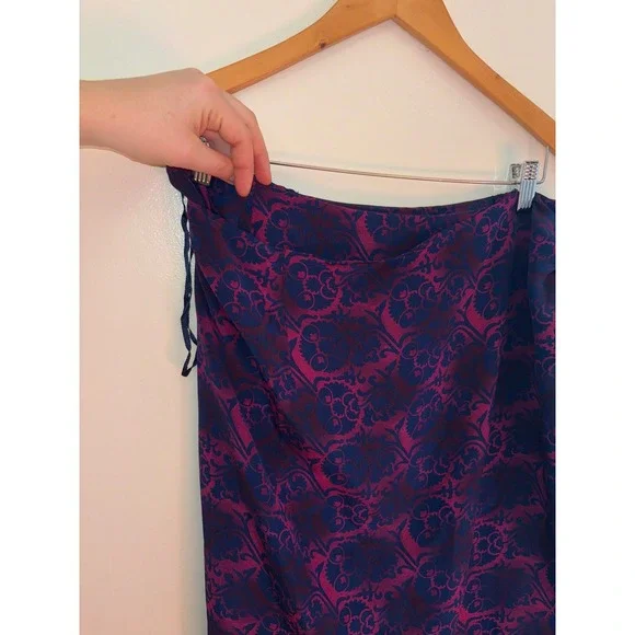 Vintage 100% Silk Wrap Skirt Women Sz 18W Purple Paisley Floral Maxi Resort - Picture 3 of 8